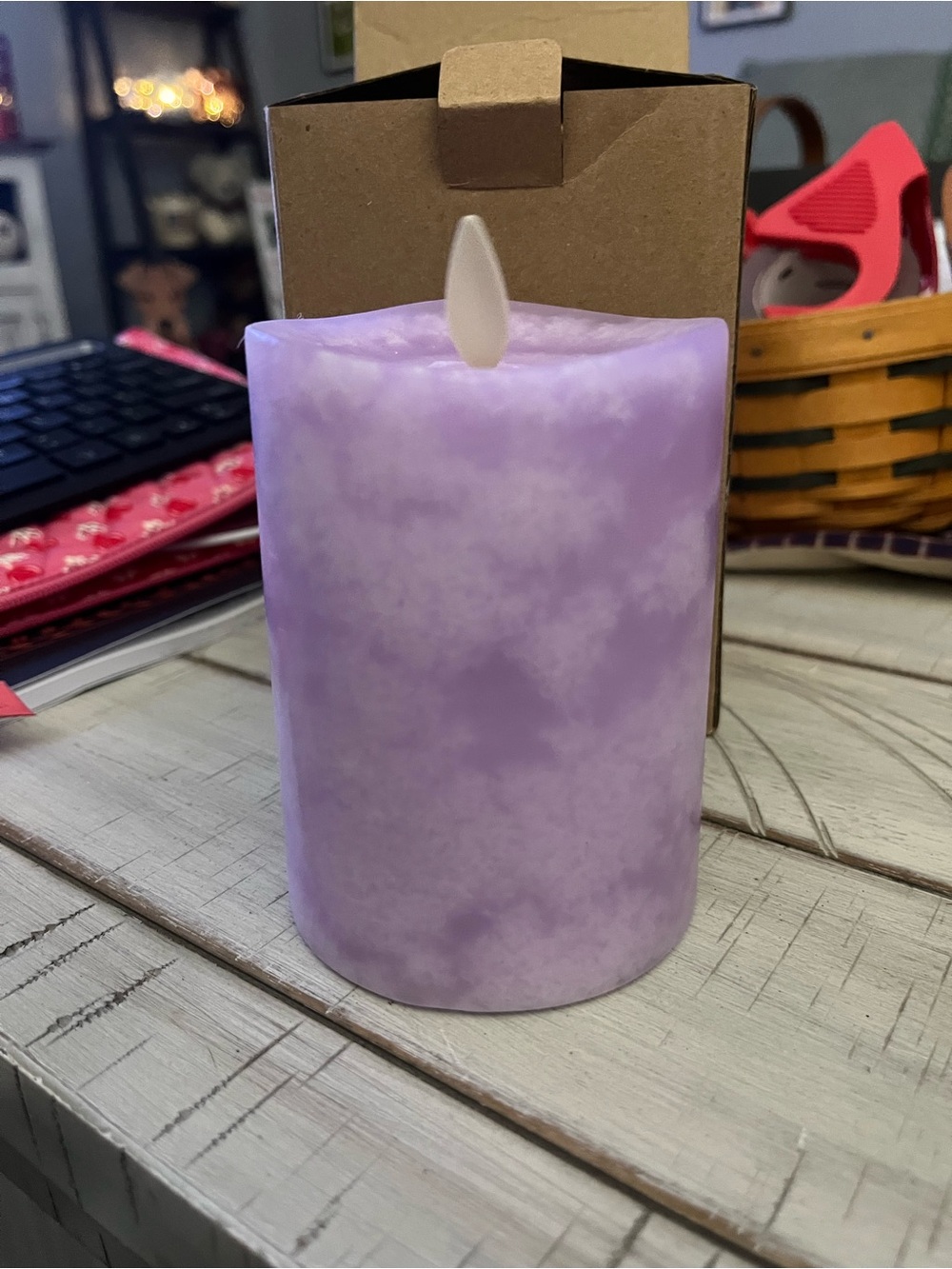 Luminara Lavender Marble LED Pillar Candle